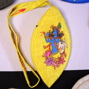 Krishna Cow Printed Yellow Japa Mala Bag
