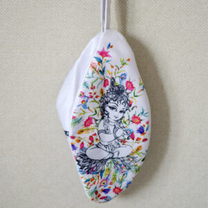 Krishna Printed Japa Mala White Bag
